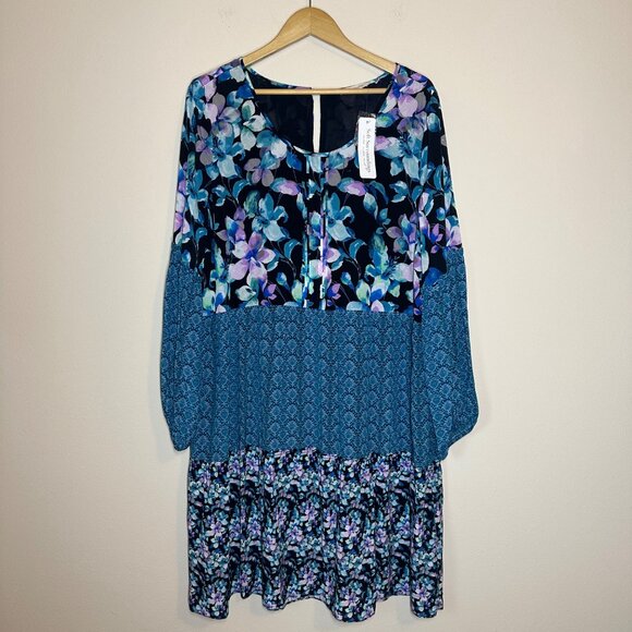 Soft Surroundings Night Bloom Long Sleeve Tiered Shift Dress Womens Size XL Boho - Picture 2 of 10